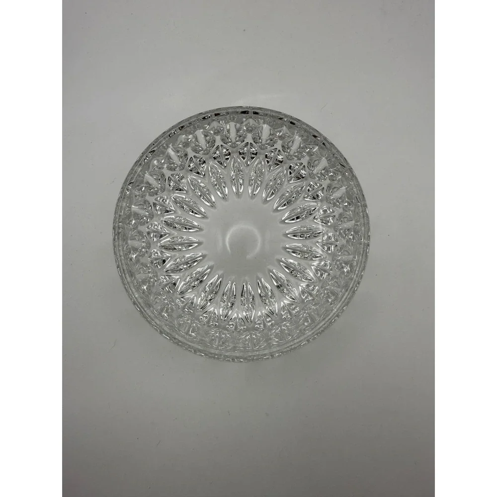 Vintage Round Cut Glass Bowl Diamond Wedge Pattern Clear Crystal Style Decor